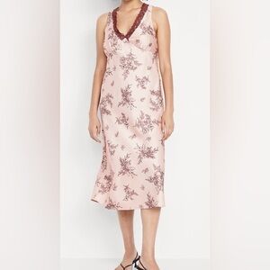 Old Navy Lace Trimmed Satin Midi Dress